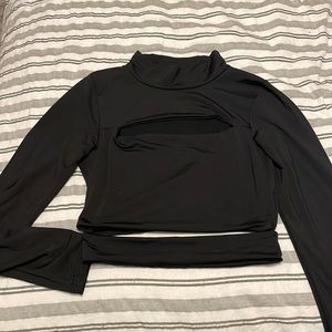 Tight Mock Neck Long Sleeve Crop Top with Cutout